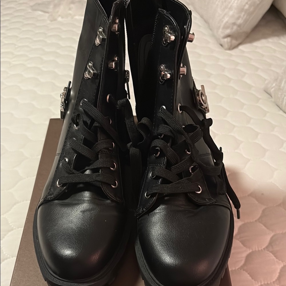 Calvin Klein Black Combat Moto Boots with Studded Design